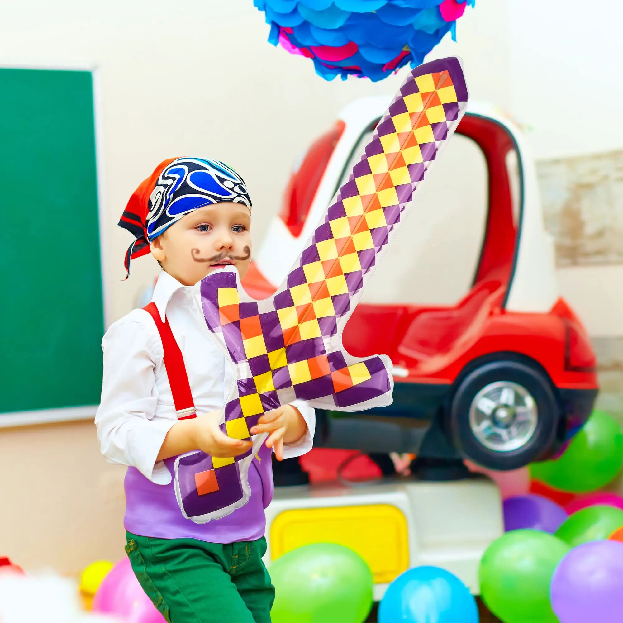 Espadas inflables para manualidades de píxeles, espadas inflables, armas inflables, favores de fiesta de píxeles para niños, Carnaval de Halloween, 4 colores