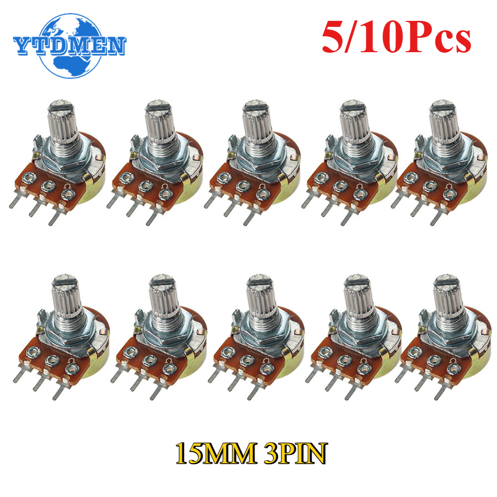 5/10 Uds WH148 potenciómetro 15mm 3Pin cono lineal giratorio 1K 2K 5K 10K 20K 50K 100K 250K 500K 1M Ohm resistencia Variable