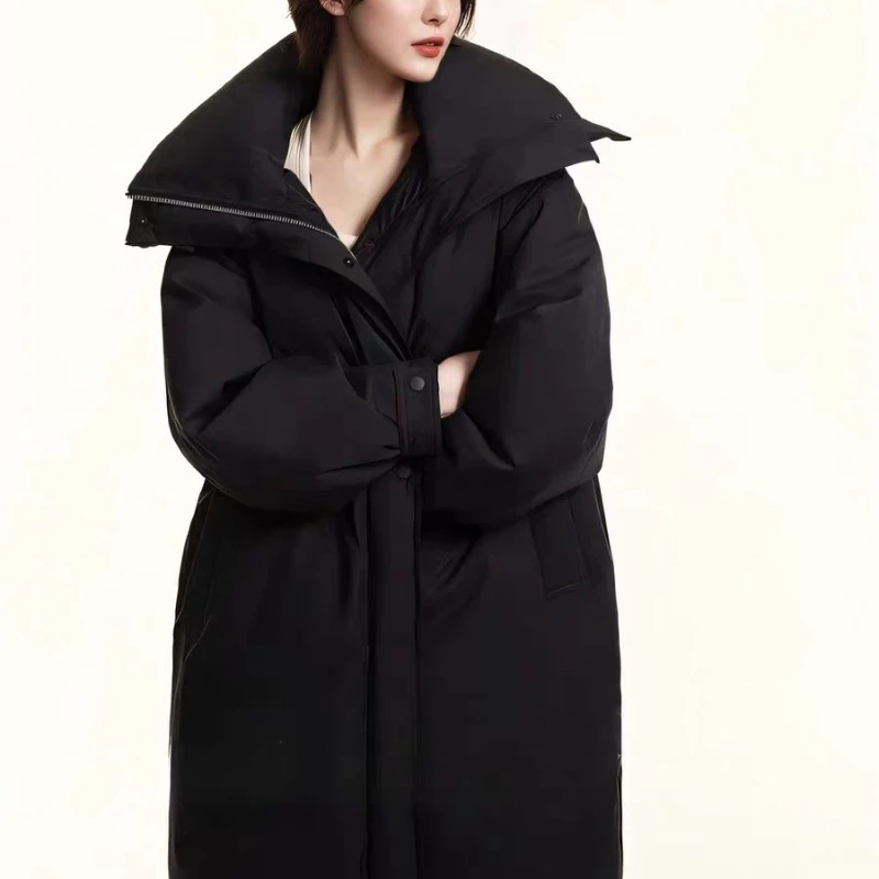 Jaqueta curta e longa, jaqueta quente grossa com capuz e cordão preguiçoso e luxuoso, novo estilo de inverno 2024 feminino