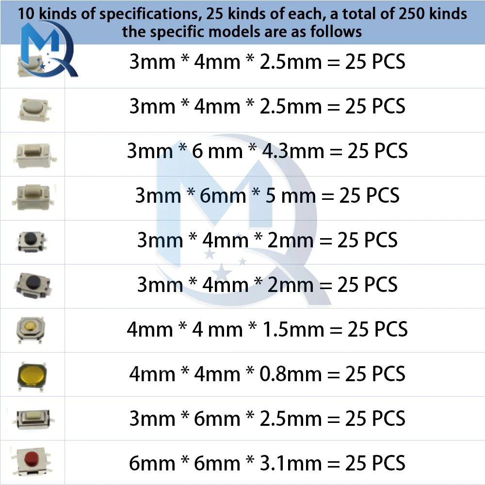 Box 10 modello SMD Kit interruttore a pulsante tattile Tablet telecomando per auto Micro chiave momentanea Touch Switch Set assortimento