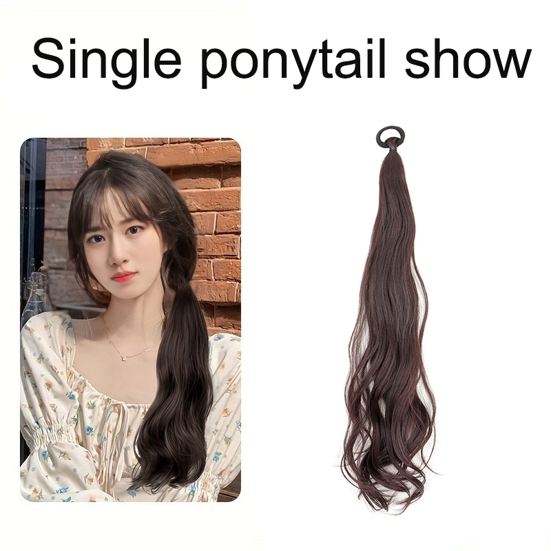 Cola de Caballo con banda de goma elástica sintética, extensión de cabello de cola de caballo rizada larga negra para chica dulce, peluca postizo resistente al calor