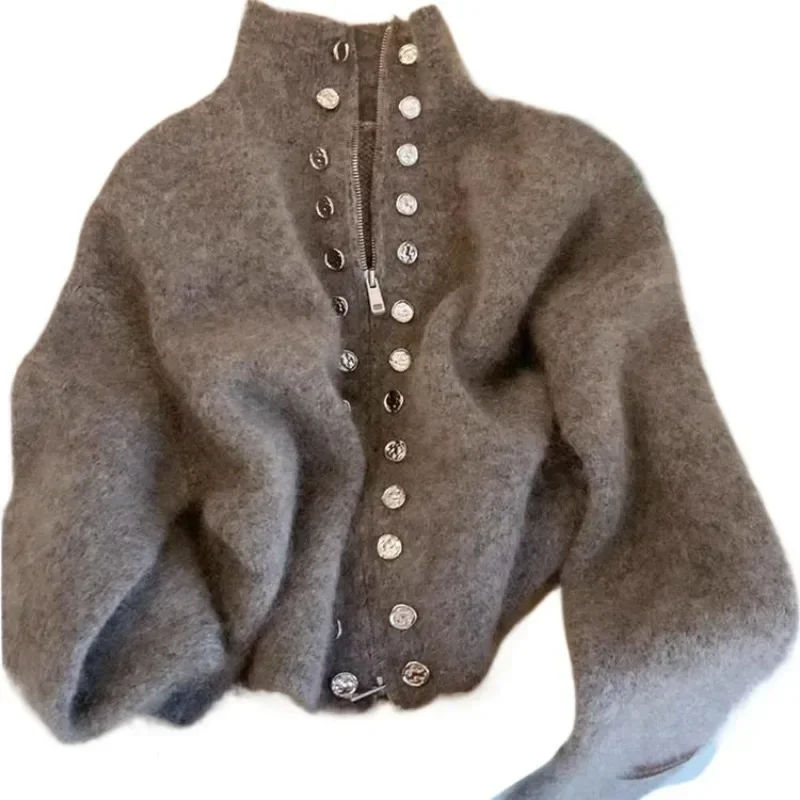 Luxus Flauschigen Gestrickte Strickjacken Pullover Design Zweireiher Pullover Mantel Frauen Herbst Winter High-end-Lazy Zipper Stricken Top
