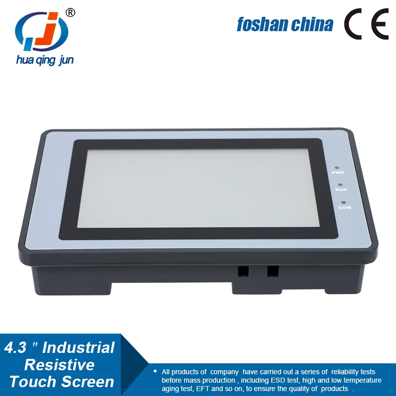 Huaqingjun 4.3 "TFT LCD Touch Screen RS485/232/422 Comunicação DC10-30V Modbus RTU HMI para PLC