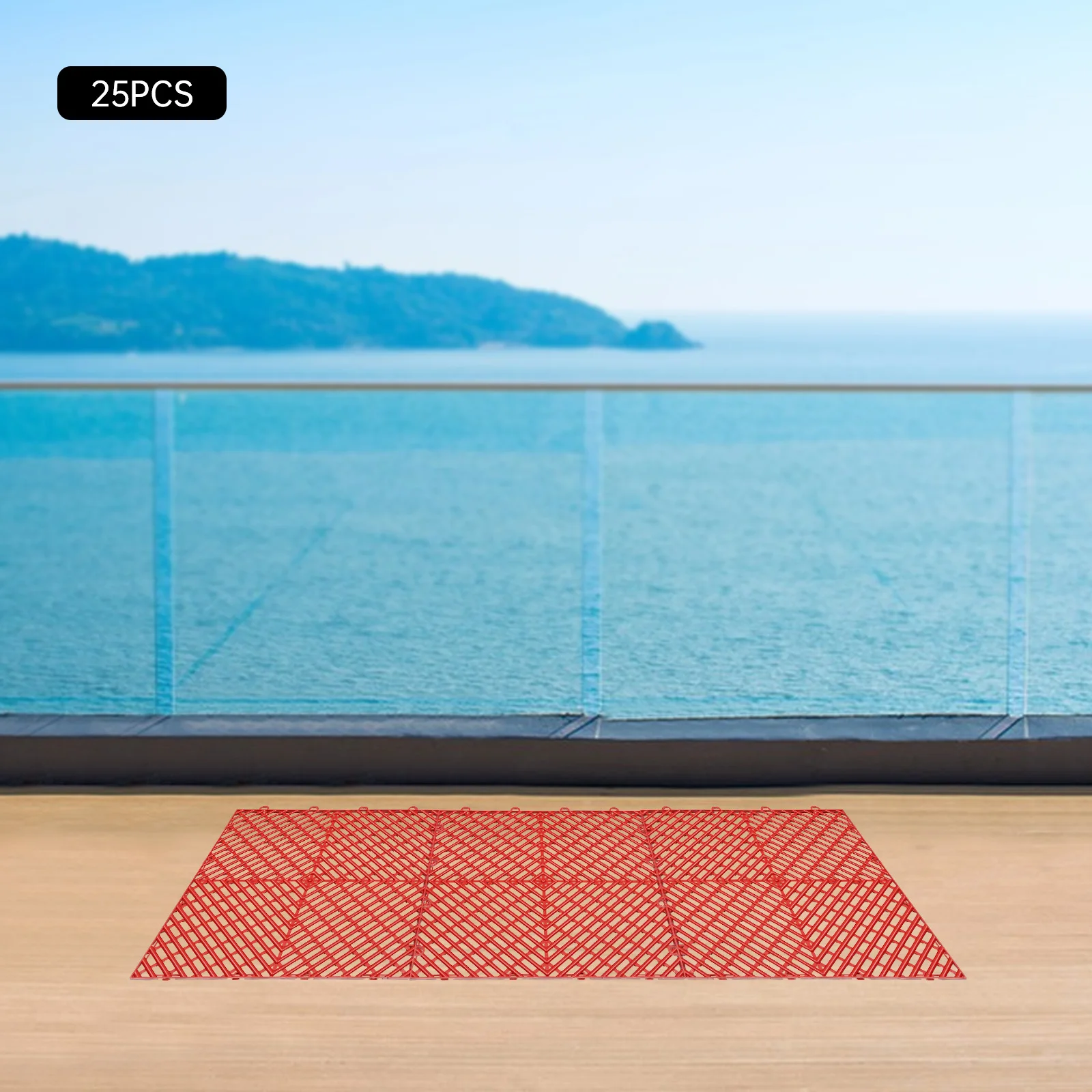 Tiles Interlocking 25PCS Red, Drainage Tiles 12x12x0.5 Inches, Deck Tiles Outdoor Floor Tiles, Outdoor Interlocking Tiles