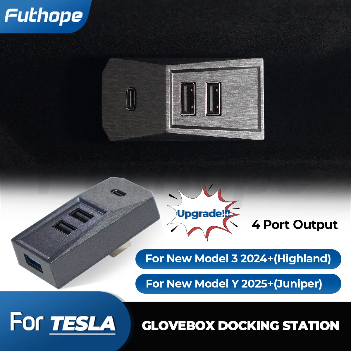 Glovebox hub usb para tesla modelo 3 modelo y highland juniper display digital divisor docking station transmissão de dados