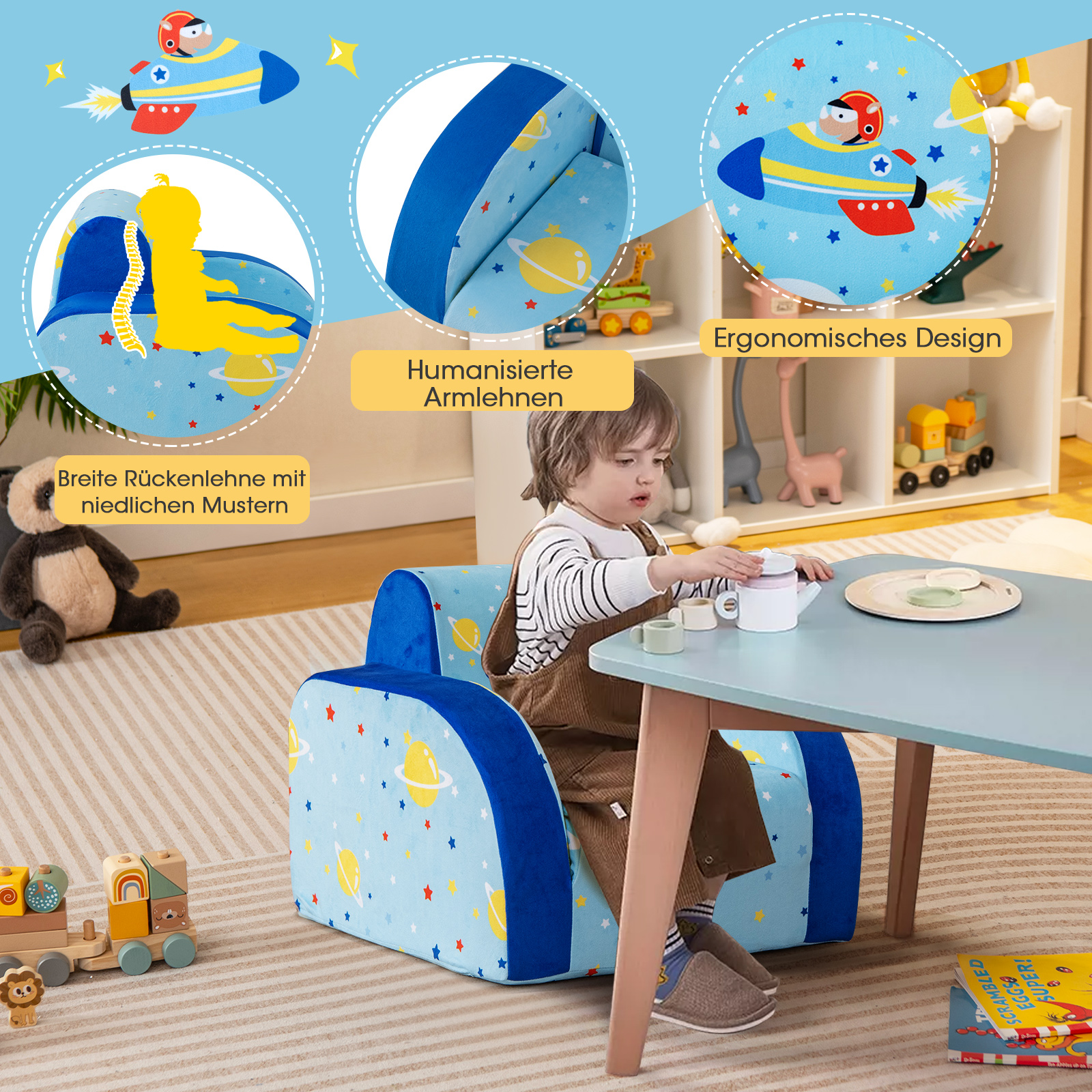 3 in 1 Kindersofa Klappbar,Kindersessel gepolstert aus Samtstoff, Kinderschlafsofa mit Abnehmbarer Schutzhülle, Kindercouch