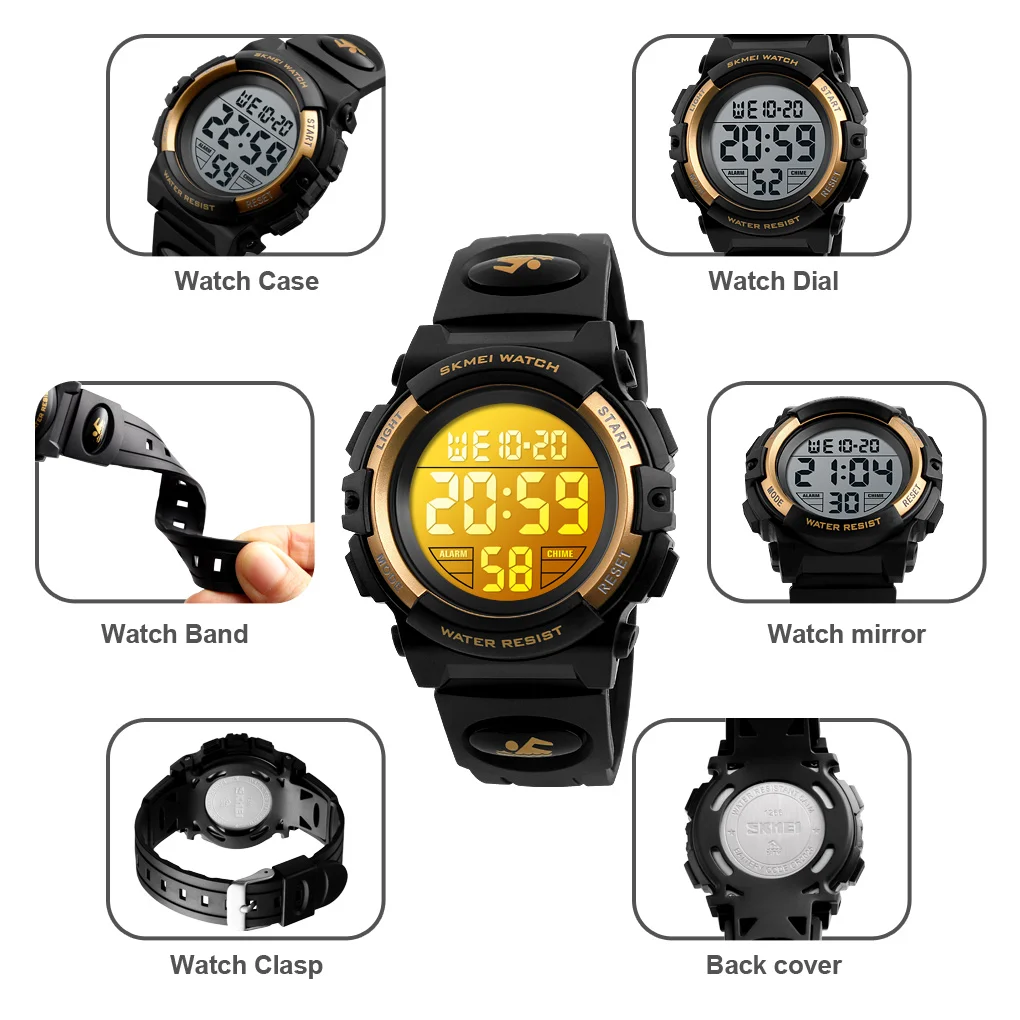 Skmei crianças led eletrônica relógio digital cronógrafo relógios esportivos 5bar à prova dwaterproof água crianças relógios de pulso para meninos meninas