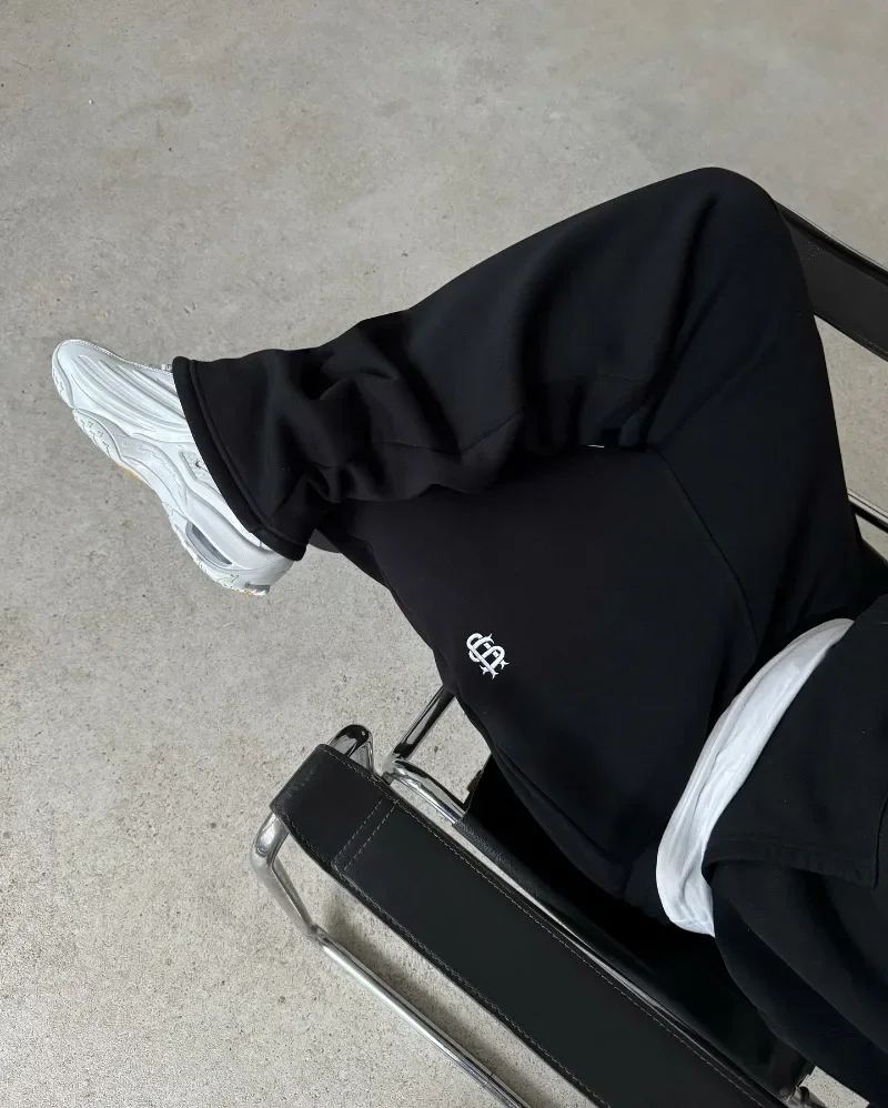 Y2k レトロルーズストレートパンツ男性トラックスーツパンツパーソナライズされたパンツ脚ジッパー刺繍デザインヒップホップ原宿カジュアルパンツ