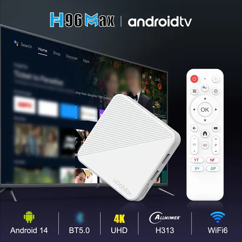 H96 MAX H313 Smart TV Box Android 14 ATV TV Box 4K@60fps 100M/LAN Wifi6 BT5.0 Google Voice Assistant Медиаплеер Set Top Box