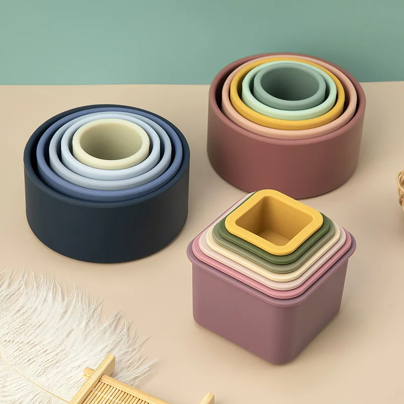 TYRY.HU 1 セットベビーシリコーンビルディングブロック BPA フリーラウンドカップソフトブロック 3D 教育モンテッソーリおもちゃベビーおしゃぶりギフト