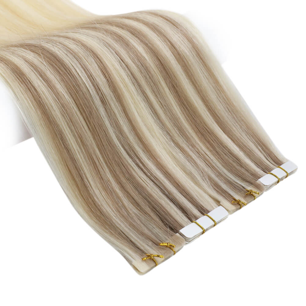 Extensiones de cabello con cinta de inyección Moresoo, cabello virgen rubio ceniza, cinta brasileña recta Natural en extensión de cabello humano