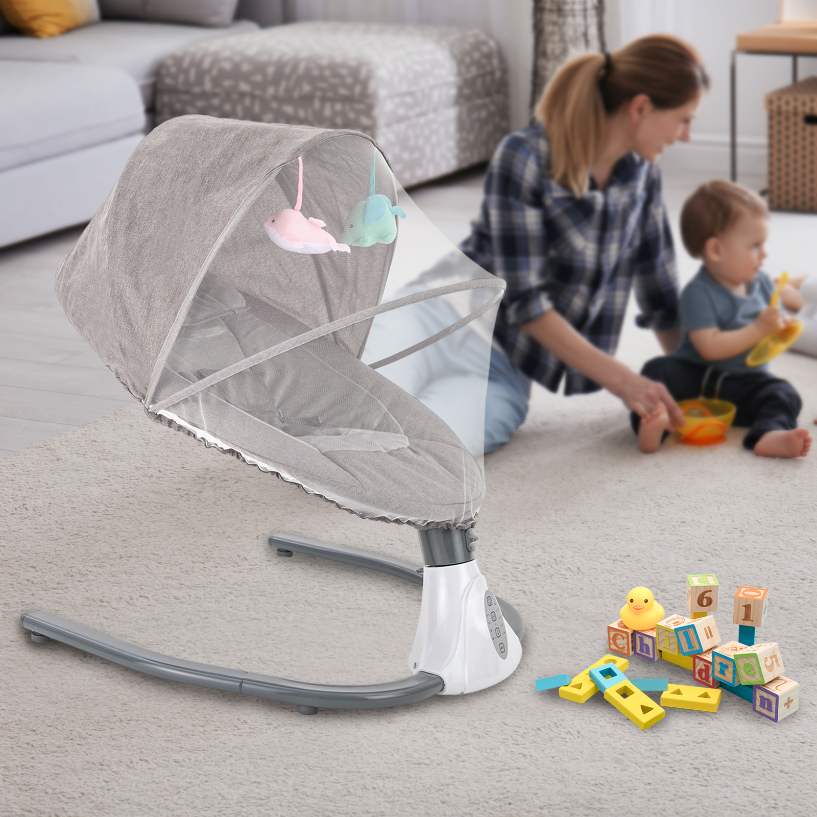 Berceau électrique pour bébé, berceau à bascule automatique avec musique Bluetooth et télécommande pour nouveau-nés