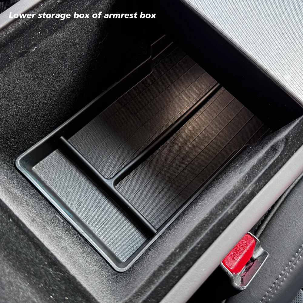 Console & Armrest Storage Box For Tesla New Model Y 2025 Juniper Launch ABS with Silicone Non-slip Mat Upper and Lower Watercup