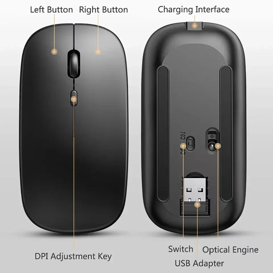 Mouse wireless ricaricabile Mouse per computer dual mode da 2,4 GHz compatibile con Bluetooth con ricevitore nano per PC portatile MacBook