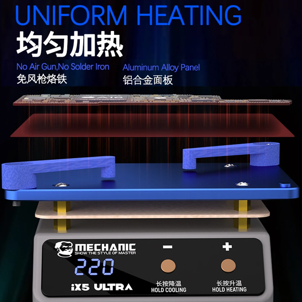 MECHANIC IX5 Ultra Universal Vorwärmen Layering Plattform für Motherboard Layering Zinn Pflanzung Kleber Entfernung Heiztisch Werkzeug