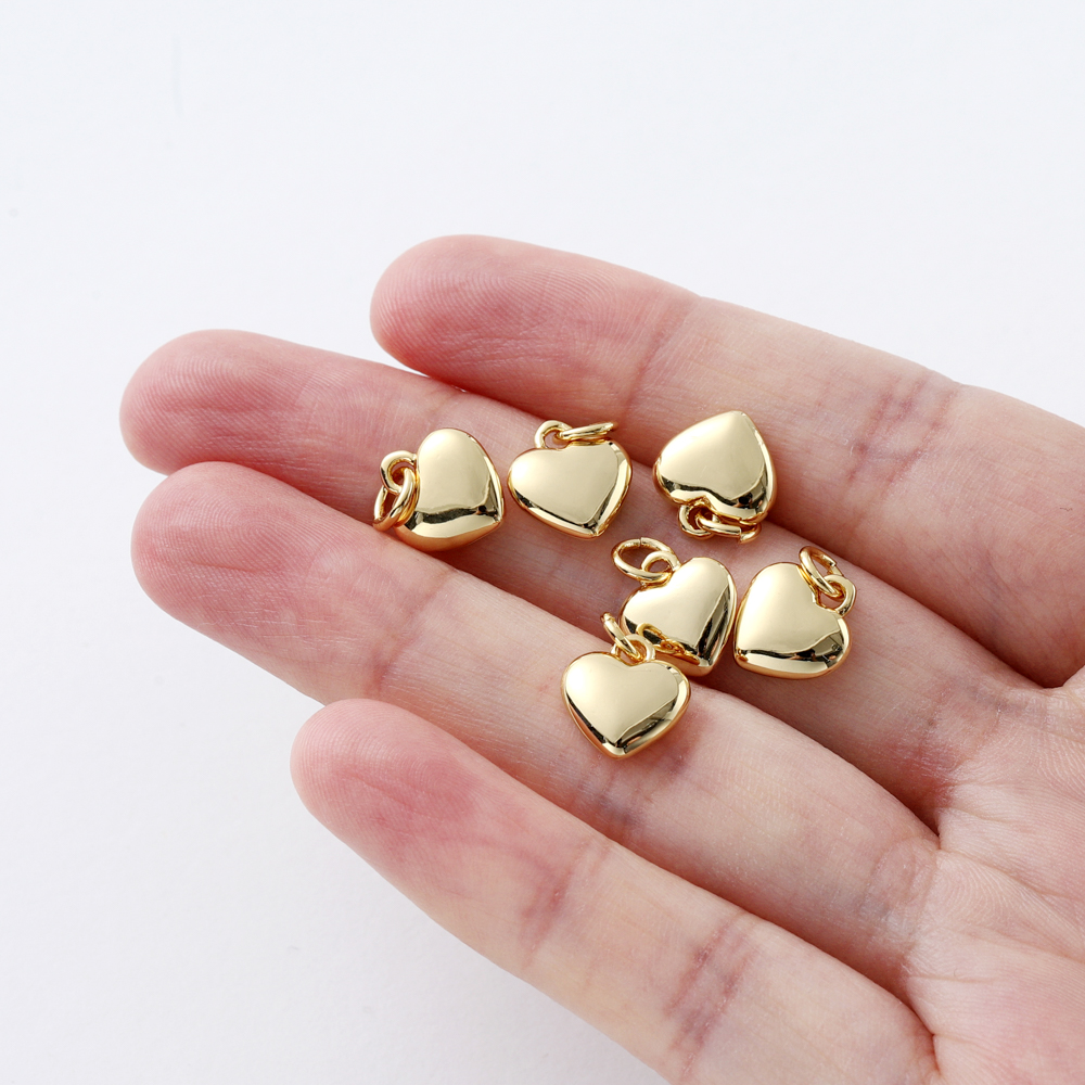4 pçs/lote 14K 18K Banhado A Ouro Coração Charme com Anel de Salto Colar Fazendo Suprimentos Pingente de Amor Sólido Para Acessórios de Jóias DIY