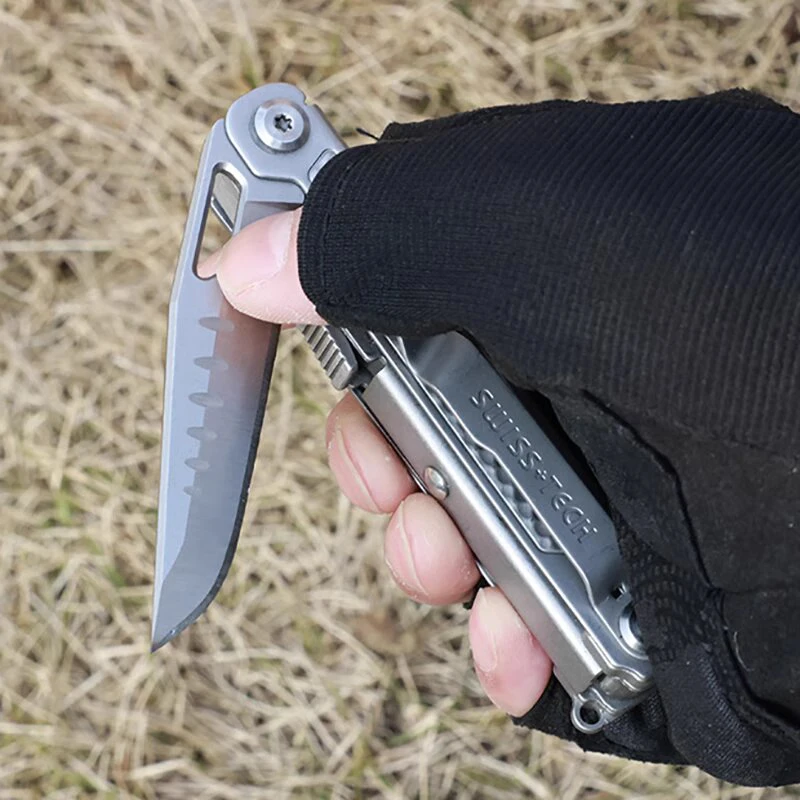 SWISS TECH 11 en 1 Mini cuchillo plegable multiherramienta EDC herramientas tácticas de supervivencia para acampar cuchillo de bolsillo al aire libre tijeras destornillador