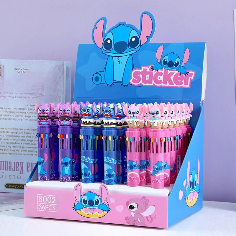 Disney Stitch 6/36 pièces stylo à bille dessin animé 10 marqueur de couleur 0.7 enfants Graffiti multicolore stylo à main étudiants apprendre papeterie