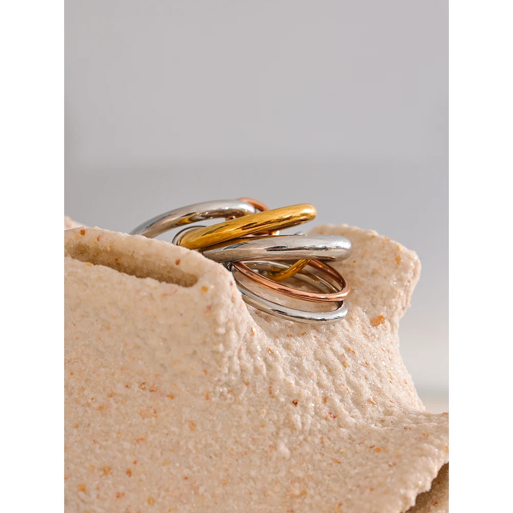 Yhpup Acero inoxidable 3 colores 5 eslabones anillos apilados 2024 PVD joyería chapada en oro real