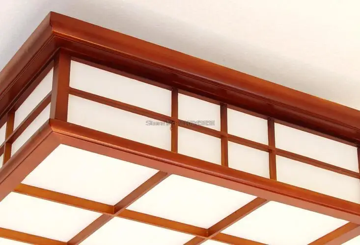 45X45Cm Lampu Langit-langit Kayu Kontemporer Lampu Persegi Lampu LED Gaya Jepang/Cina Asia untuk Kamar Hotel, Kafe, Restoran Bar
