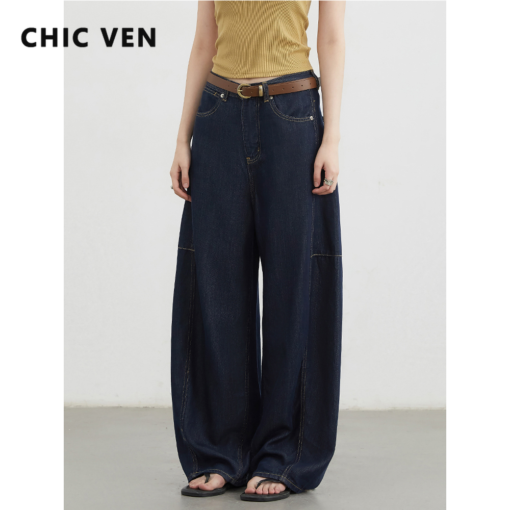 CHIC VEN frauen Jeans Lose Beiläufige Neue Hohe Taille Split Weibliche Breite Bein Denim Hosen Frühling Herbst 2025