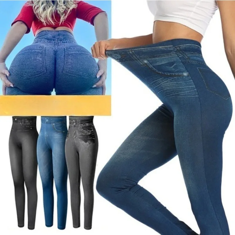 Leggings estampados de mezclilla de alta elasticidad para mujer, mallas ajustadas de cintura alta para entrenamiento de gimnasio, pantalones cortos de moda para ciclismo