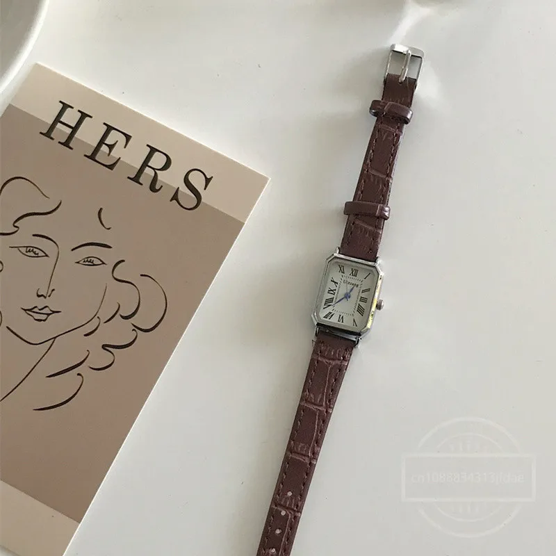 Relojes retro clásicos informales con esfera de cuarzo, correa de cuero, reloj rectangular, relojes de pulsera de moda para mujer