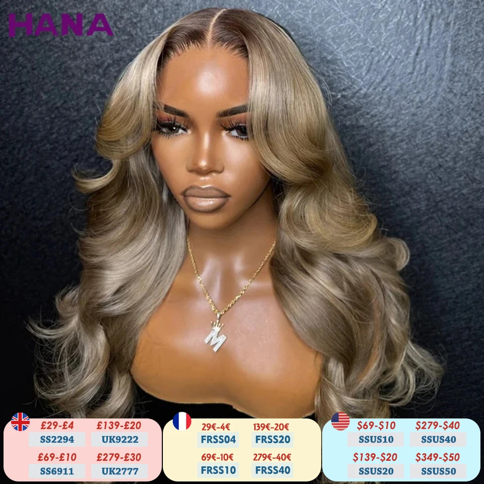 Ombre Blonde With Dark Roots Colored 5X5 Closure Wig For Women Human Hair Body Wave Ombre Ash Blonde 13X6 13X4 Lace Frontal Wig