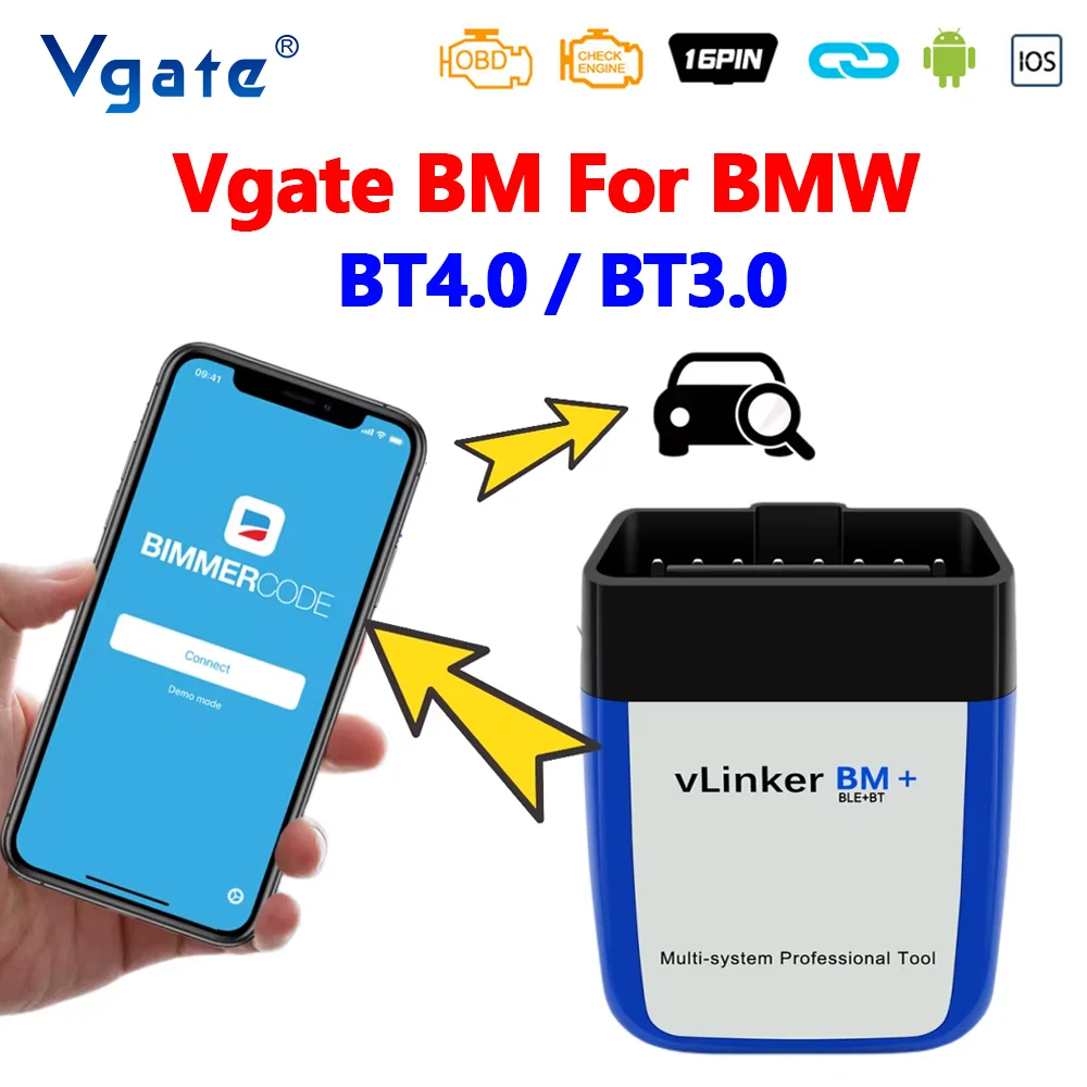 Vgate vlinker bm bm für bmw v5.0 obd2 auto diagnose tool bluetooth 2,2 auto scanner für bimmercode android ios pk elm327 v2.0