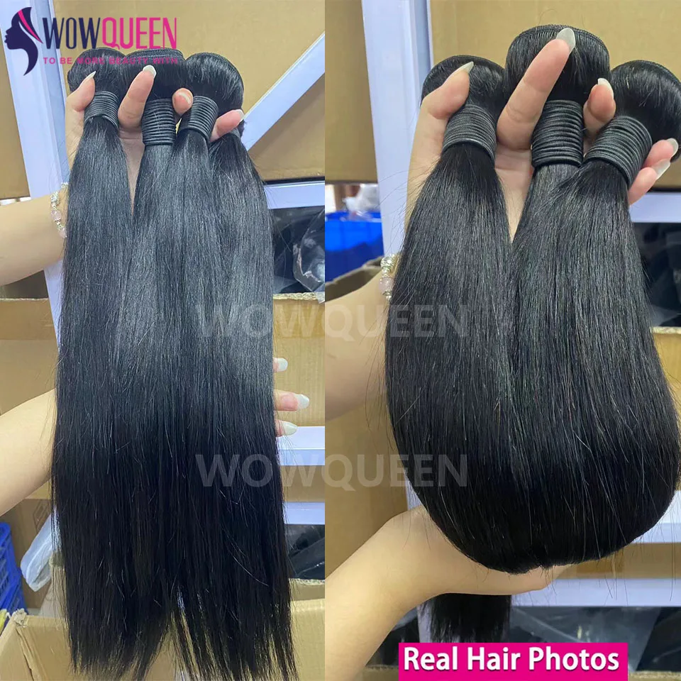 Pacotes de cabelo humano reto com fechamento 2x6 4x4 extensões de cabelo brasileiro cru tecer 3 4 pacotes com 13x4 frontal transparente