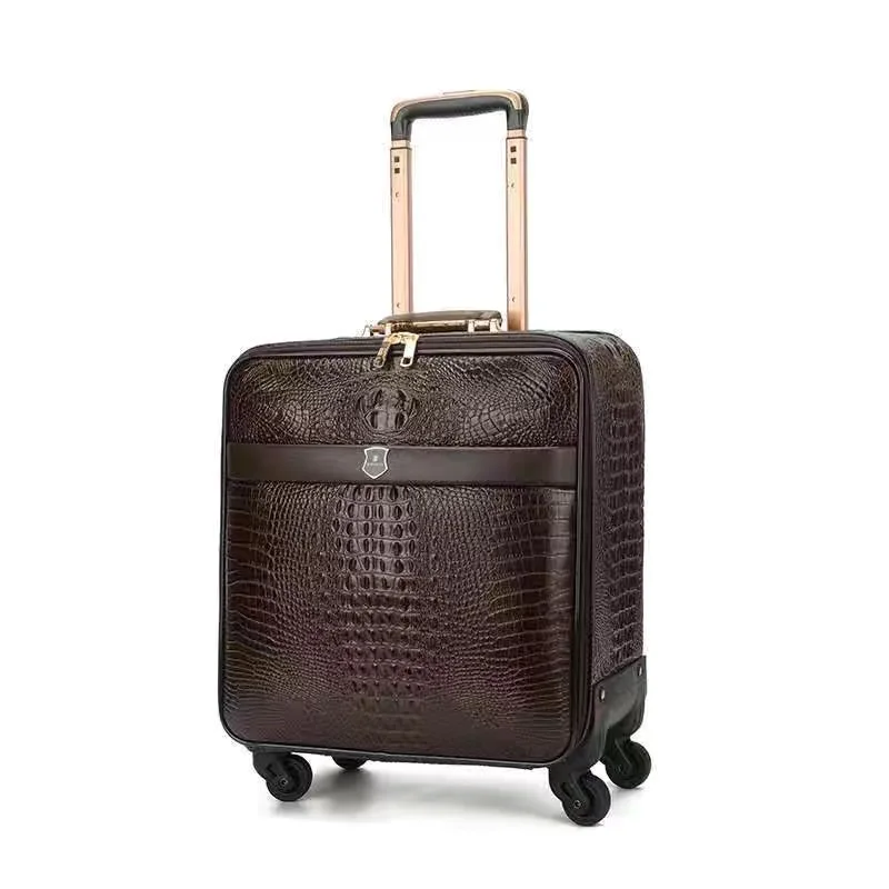Maleta de viaje de lujo con rueda universal para hombre y mujer, equipaje con diseño de cocodrilo de cuero auténtico, maleta de viaje de lujo de 16/20/24 pulgadas