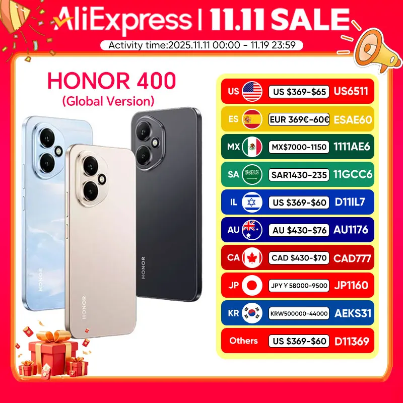 Nueva versión Global HONOR 400 5G Smartphone 6000mAh batería HONOR 80W supercarga 6,55 ''120Hz pantalla AMOLED Snapdragon 7 Gen 3