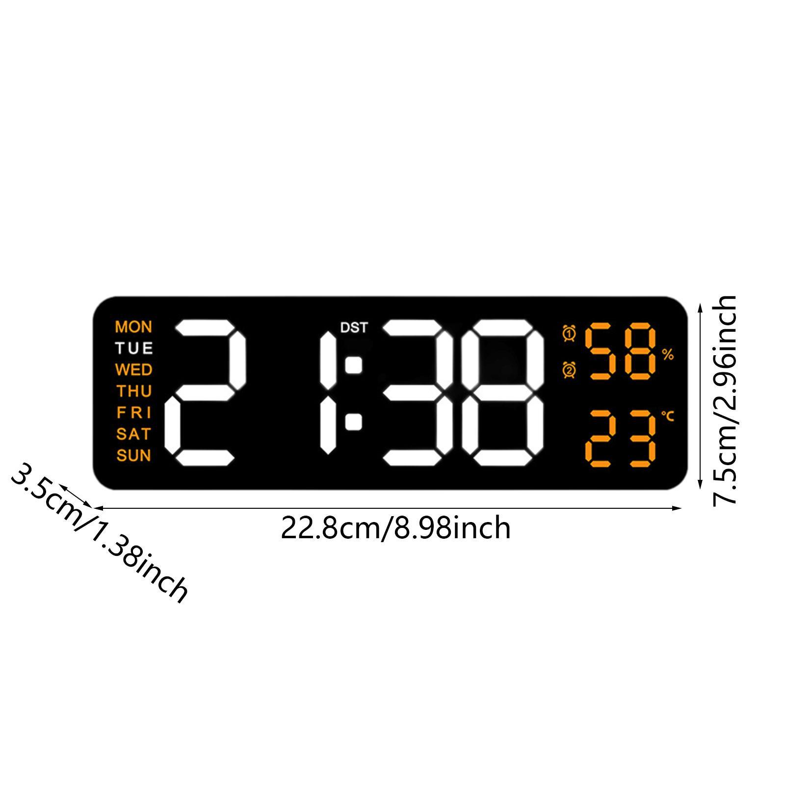 Digital Alarm Clock LED Display Memory Function 12/24H with Temperature Humidity Week Shows Plastic Desk Clock for Wall Hanging