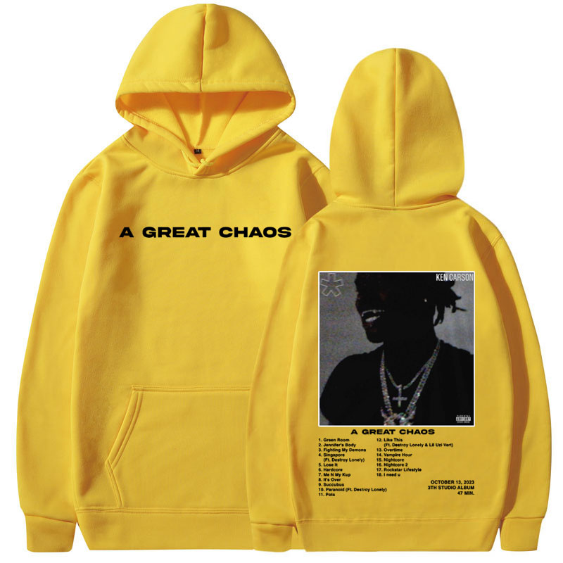 랩퍼 Ken Carson A Great Chaos 앨범 후드 남성 여성 패션 하라주쿠 스웨터 캐주얼 루즈 오버 사이즈 풀오버 streetwear