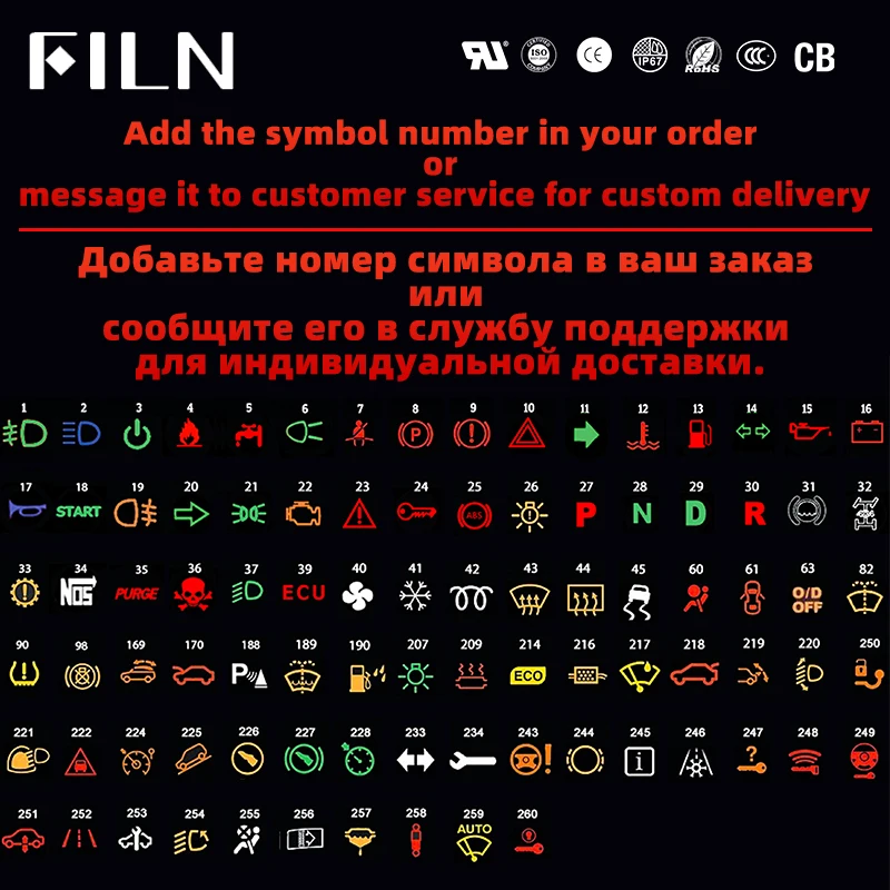 FILN 8mm symbols LED Indicator Light 12V 24V Black Metal Indicator Dash Pilot Light with Wire Car Dashboard  ruck Machinery