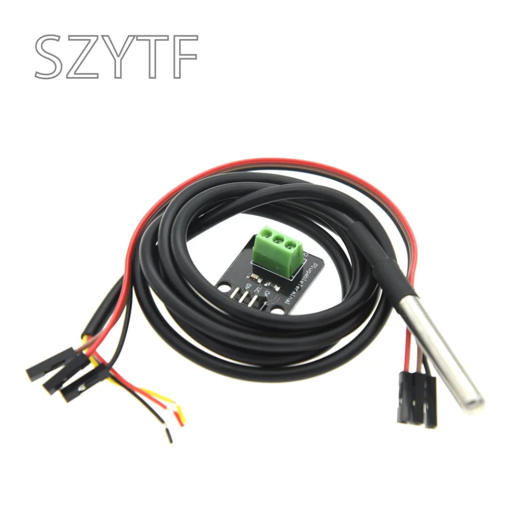 Kit de módulo de Sensor de temperatura DS18B20, Cable de Sensor Digital impermeable de 100CM, adaptador de Terminal de sonda de acero inoxidable para Arduino