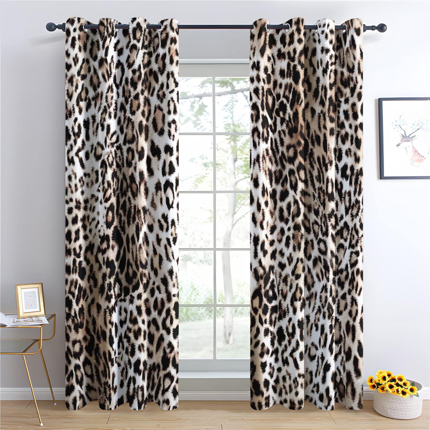 opacas con estampado de leopardo de 228 x 228 cm, con ojales y aislamiento térmico para dormitorio, sala de estar, juego de 2 p