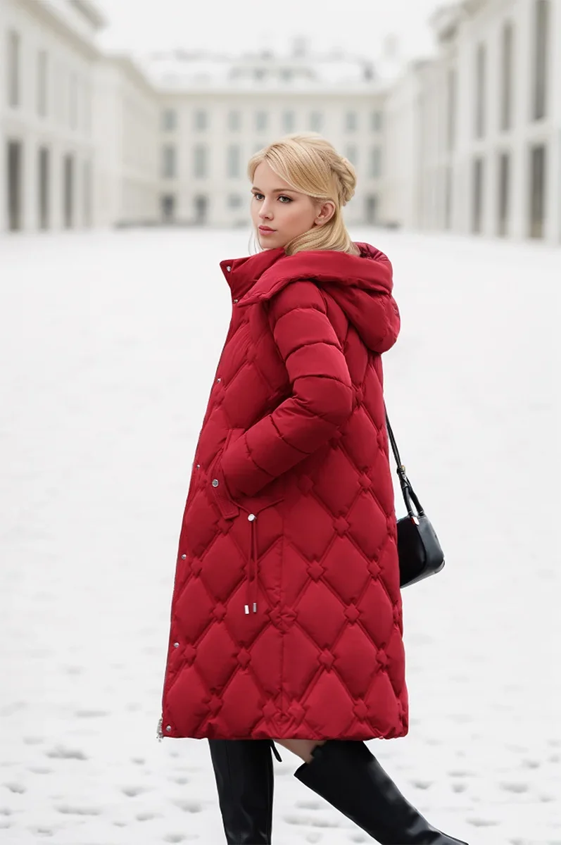 2024 ใหม่หิมะฤดูหนาวสําหรับผู้หญิงลงเสื้อแจ็คเก็ตWarm Thicken CasualหลวมHooded Jacket ElegantหญิงยาวParkas Overcoat