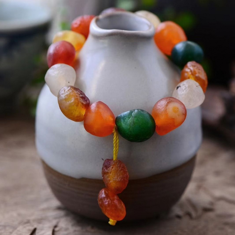 Pulsera de piedra cruda de ágata Alashan, pulsera de cuentas de ágata Gobi, corazón de azúcar, forma Irregular colorida, regalo Unisex