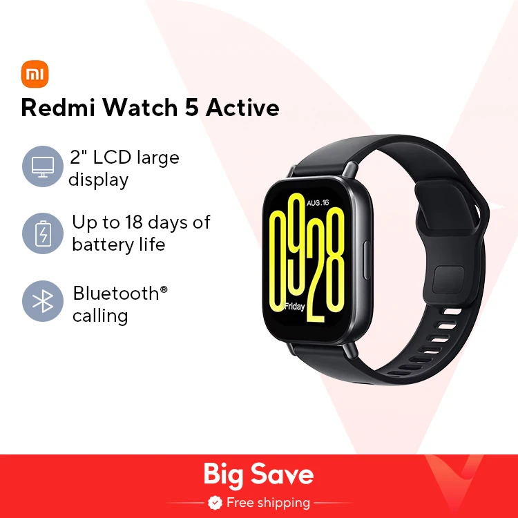 Глобальная версия Xiaomi Redmi Watch 5 Active 2-дюймовый дисплей До 18 дней автономной работы 140+ режимов тренировки Bluetooth Calling 5ATM