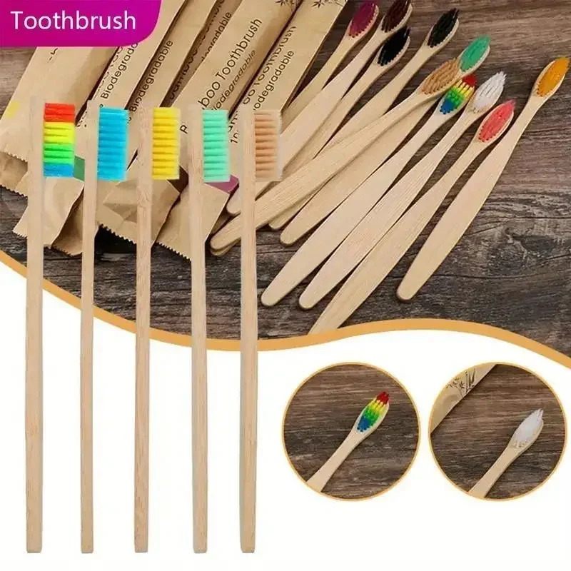 Set di spazzolini da denti in bambù avvolti in pelle bovina singola Tavoletta per spazzolini da denti in bambù naturale ed ecologica Una scatola da 10 pezzi