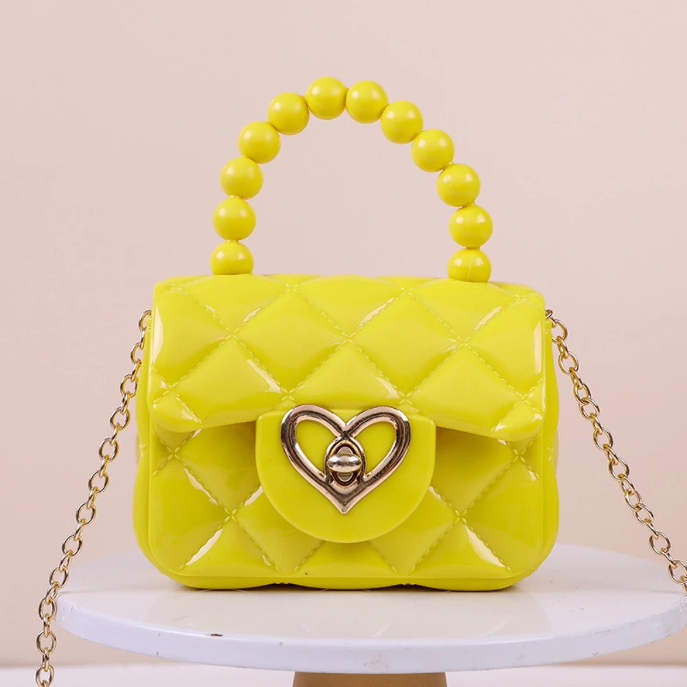 Nova bolsa de geléia, cor doce, ombro único crossbody mini corrente chave pérola saco de geléia de mão