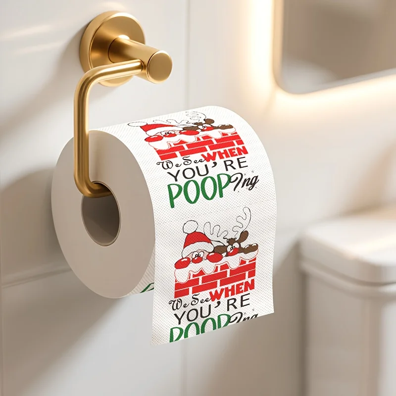 Papel higiénico con patrón de alces de Papá Noel, decoración festiva para el baño de Navidad, adorno festivo, decoración del hogar, decoración navideña para el baño