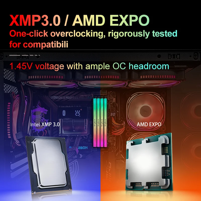 KingBank Memoria RAM DDR5 6000MHz 24GBx2 Gaming Desktop Memory Ram 288Pin DIMM DDR5 RAM XMP 3.0 Black RGB Ram Hynix M die CL28