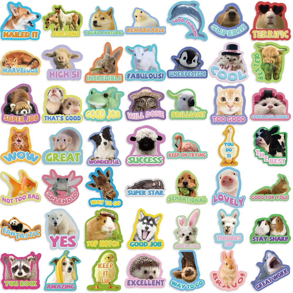 10/50 Uds. De pegatinas con frases de dibujos animados de animales, calcomanías estéticas, papelería para cuaderno de bocetos DIY, suministros de recompensas escolares
