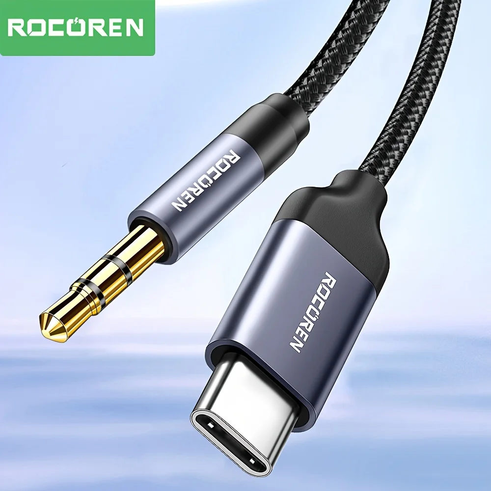 Rocoren usb tipo c para 3.5mm jack aux áudio macho cabo de extensão de fone de ouvido digital adaptador plug conversor fio para iphone 15 pro
