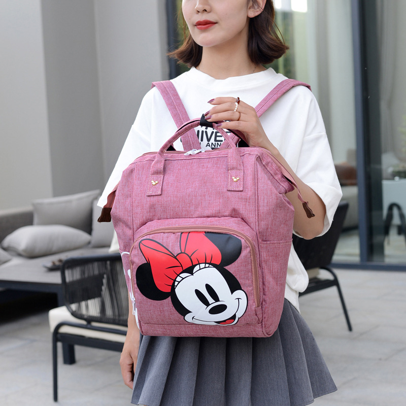 Disney Mickey Mouse fralda mochila impermeável, mamãe bolsa de maternidade, grande capacidade de armazenamento carrinho de bebê, bolsa de viagem