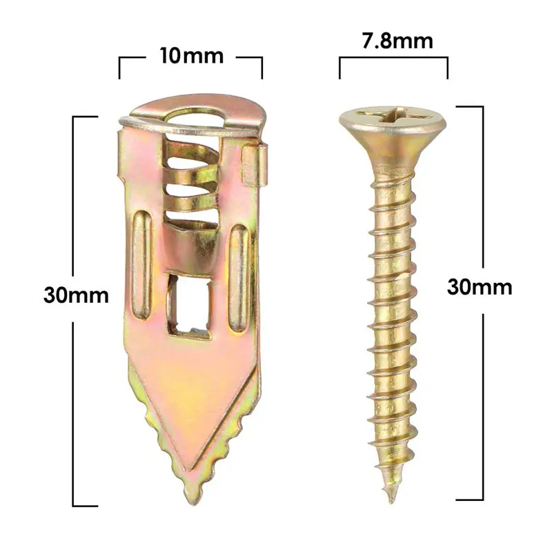 Anclajes autoperforantes para paneles de yeso con Kit de tornillos, anclajes de pared de acero chapado en Zinc y tornillos autorroscantes de alta resistencia