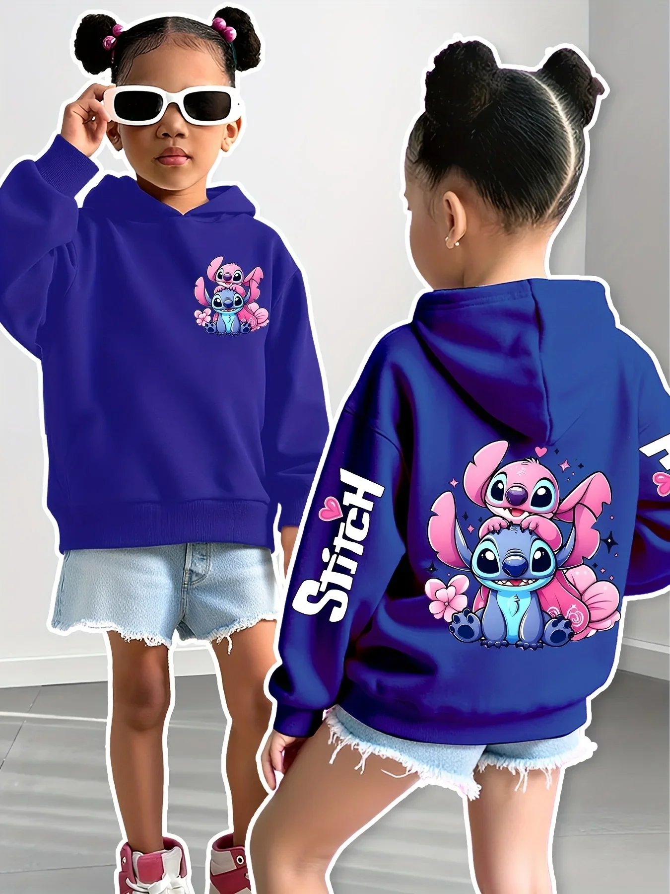2025 Disney Felpe con cappuccio Moda Stitch Angelo Mostro Tasca Felpa Pullover Felpe carine Ragazze Bambini Felpa Cartoon Top Y2k