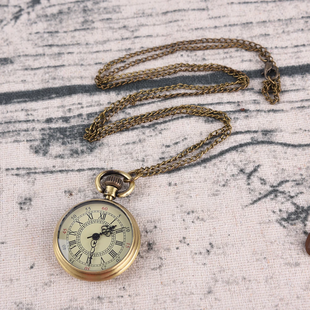 สไตล์วินเทจที่เรียบง่าย Steampunk Beige Dial ตัวเลขโรมันนาฬิกาพ็อกเก็ตขนาดเล็กสร้อยคอจี้